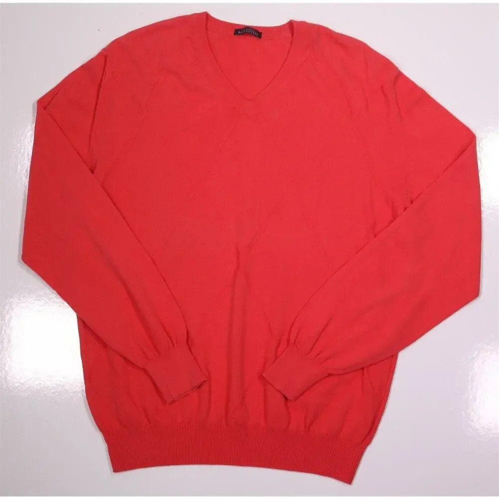 Ballantyne Salmon Pink Argyle Knit Diamond Cotton V-Neck Sweater 44/XS